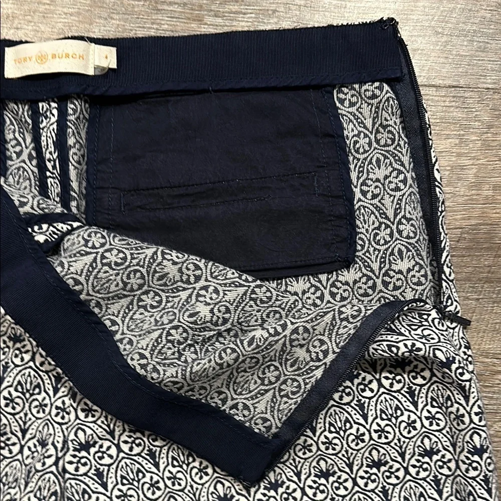 Tory Burch Navy Blue/ White Patterned Heidi Jacquard trouser Pants Size 4